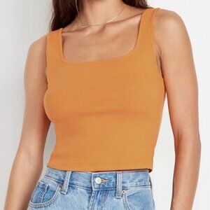 Old Navy Womens Cropped Square Neck Rib Knit Tank Top Orange Size XXL Tall